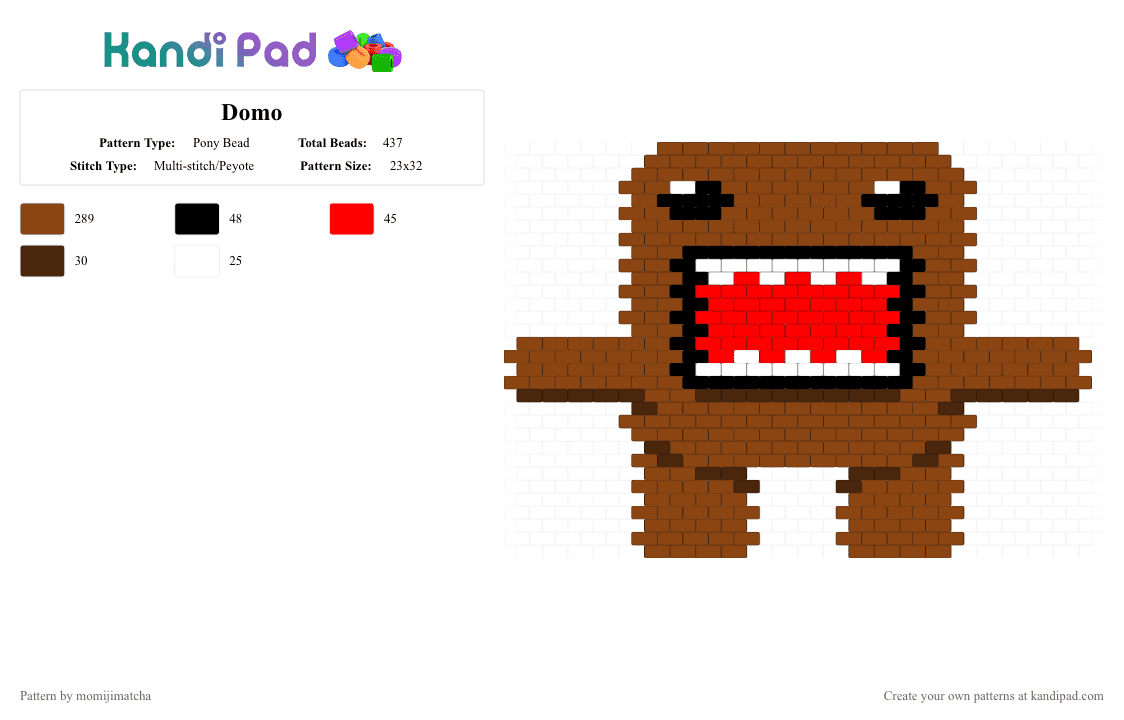 Domo - Pony Bead Pattern by momijimatcha on Kandi Pad - red