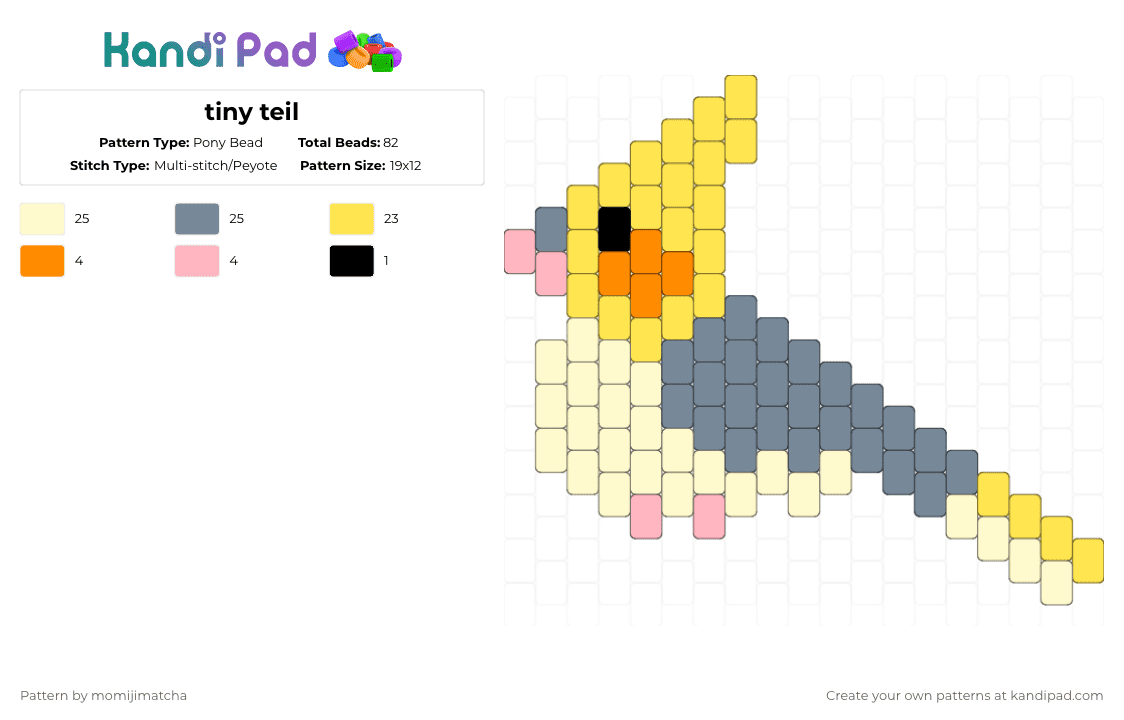 tiny teil - Pony Bead Pattern by momijimatcha on Kandi Pad - cockatiel,bird,animal,parrot,tiny,teil,squeak,yellow,gray