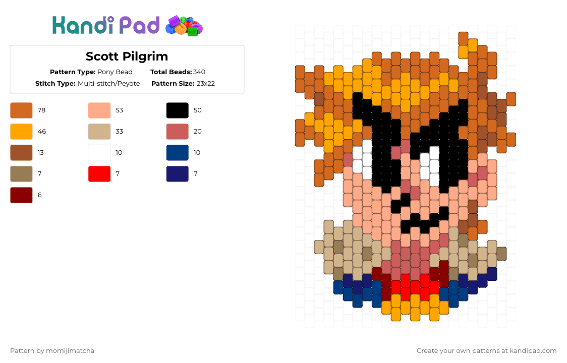 Scott Pilgrim - Pony Bead Pattern by momijimatcha on Kandi Pad - beige,red,orange,scott pilgrim,cartoon,video game,character