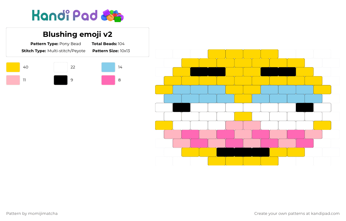 Blushing emoji v2 - Pony Bead Pattern by momijimatcha on Kandi Pad - yellow,emoji