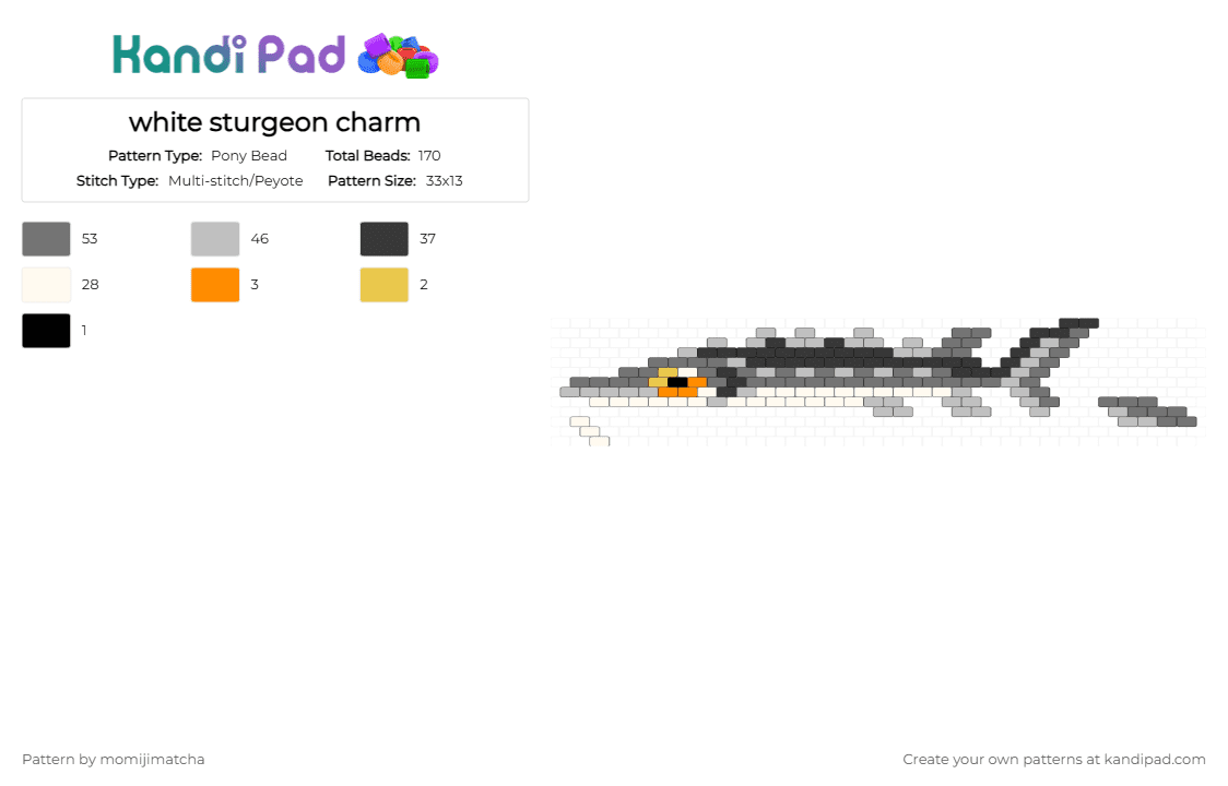 white sturgeon charm - Pony Bead Pattern by momijimatcha on Kandi Pad - gray,beige,fish