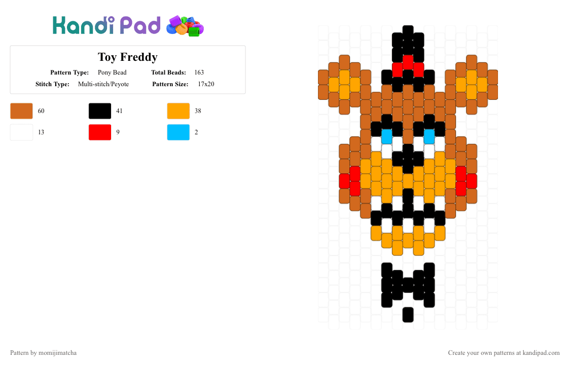 Toy Freddy - Pony Bead Pattern by momijimatcha on Kandi Pad - orange,fnaf,character,freddy fazbear