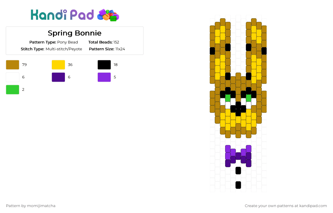 Spring Bonnie - Pony Bead Pattern by momijimatcha on Kandi Pad - yellow,gold,fnaf,character,bunny,rabbit