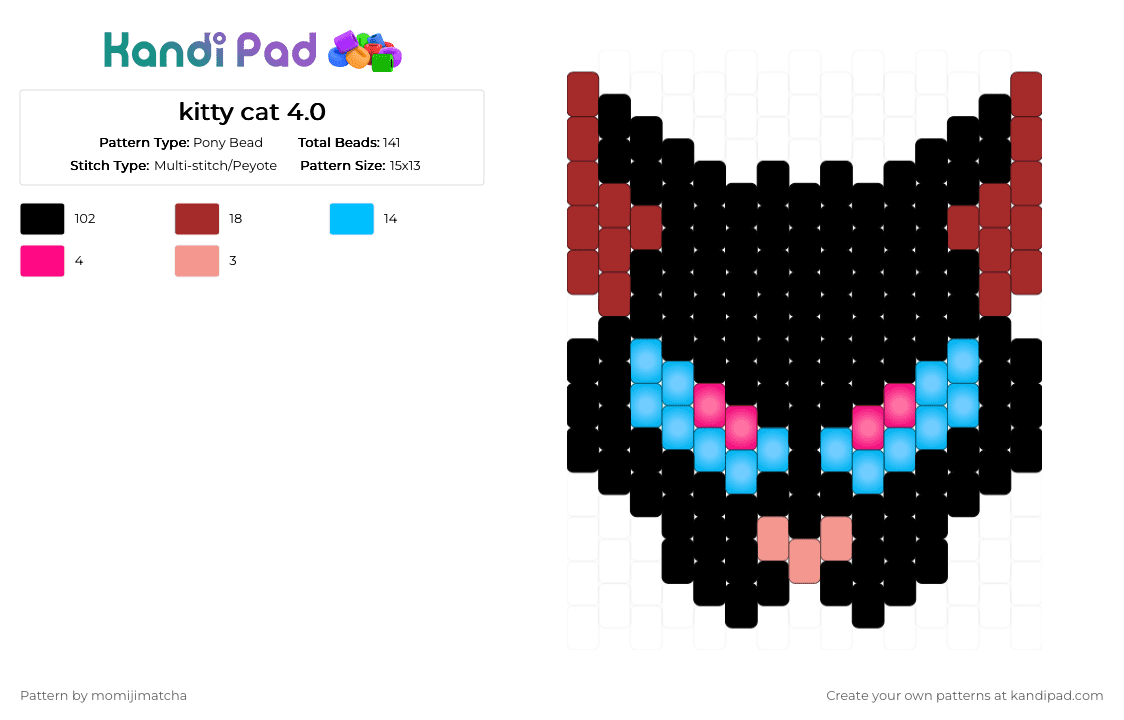 kitty cat 4.0 - Pony Bead Pattern by momijimatcha on Kandi Pad - black,red,light blue