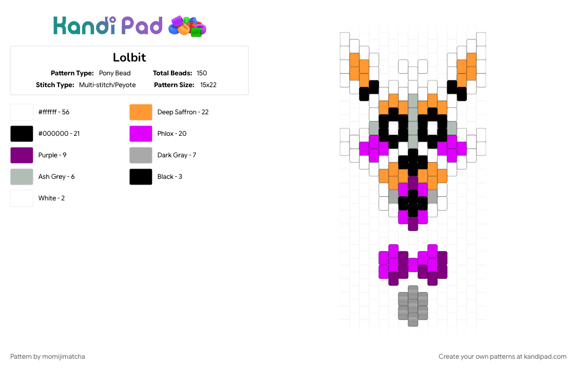Lolbit - Pony Bead Pattern by momijimatcha on Kandi Pad - orange, pink