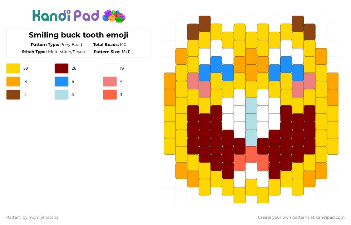 Smiling buck tooth emoji - Pony Bead Pattern by momijimatcha on Kandi Pad - yellow,brown,emoji