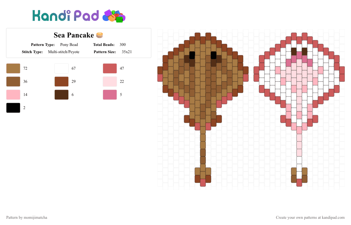 Sea Pancake 🥞 - Pony Bead Pattern by momijimatcha on Kandi Pad - tan,red,sting ray,ocean,sea creature,sea animal,ray