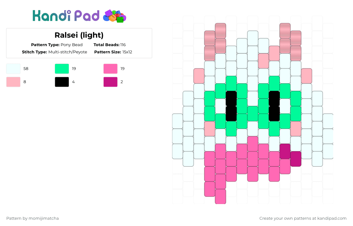 Ralsei (light) - Pony Bead Pattern by momijimatcha on Kandi Pad - pink,teal,deltarune