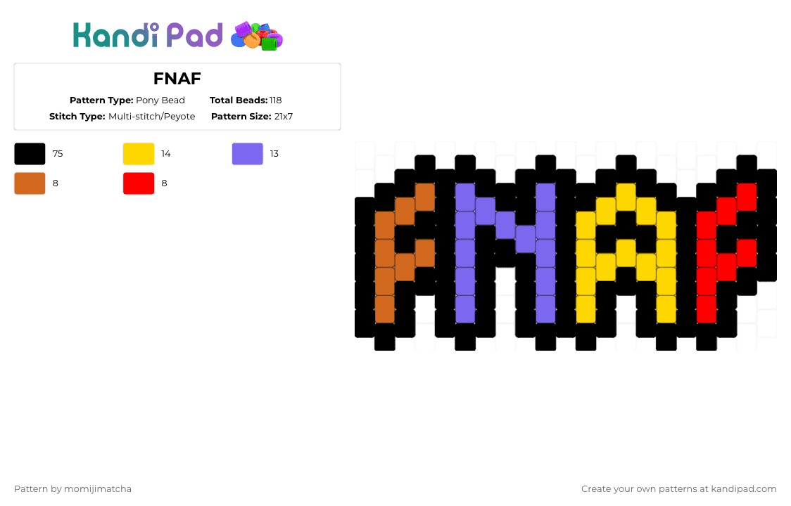 FNAF - Pony Bead Pattern by momijimatcha on Kandi Pad - black,blue,yellow,five nights at freddys