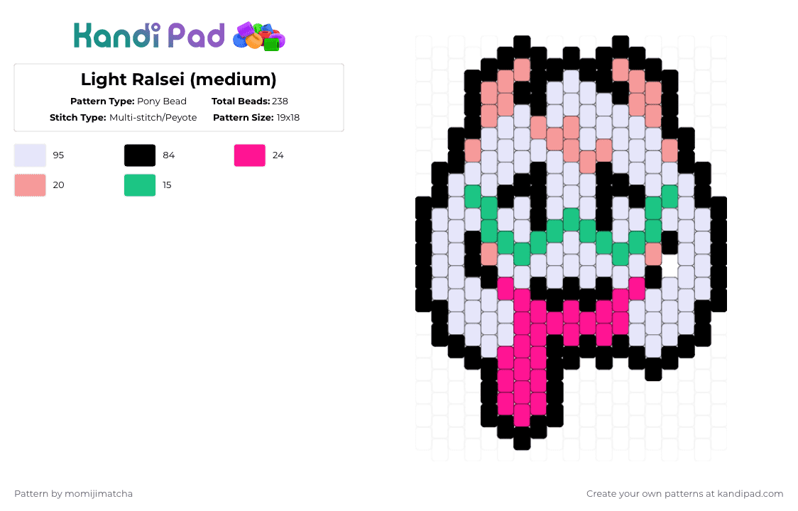 Light Ralsei (medium) - Pony Bead Pattern by momijimatcha on Kandi Pad - white,beige,pink