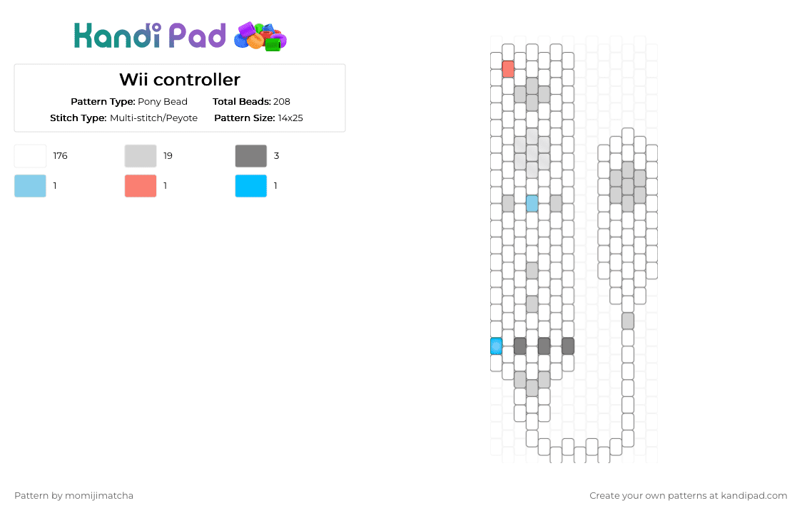 Wii controller - Pony Bead Pattern by momijimatcha on Kandi Pad - white,light blue,gray,video game,nintendo