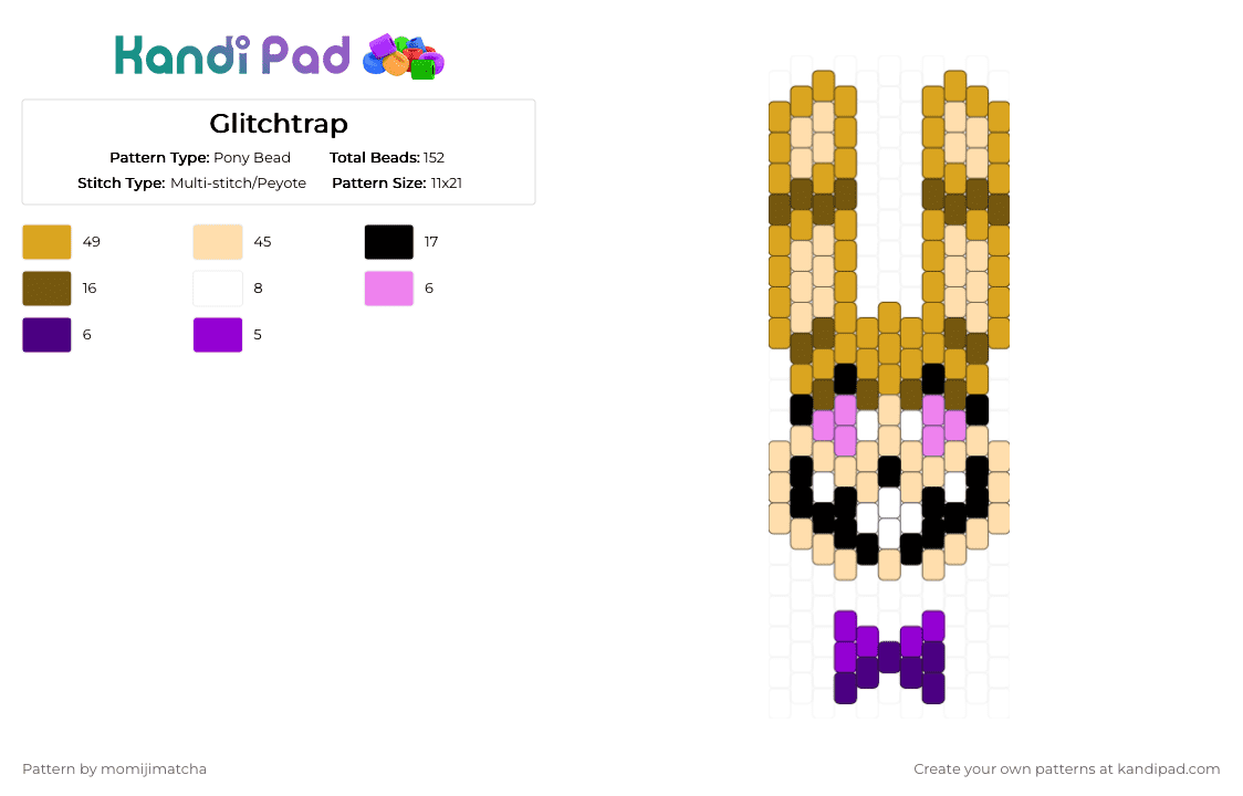 Glitchtrap - Pony Bead Pattern by momijimatcha on Kandi Pad - beige,orange,fnaf,character,bunny,rabbit