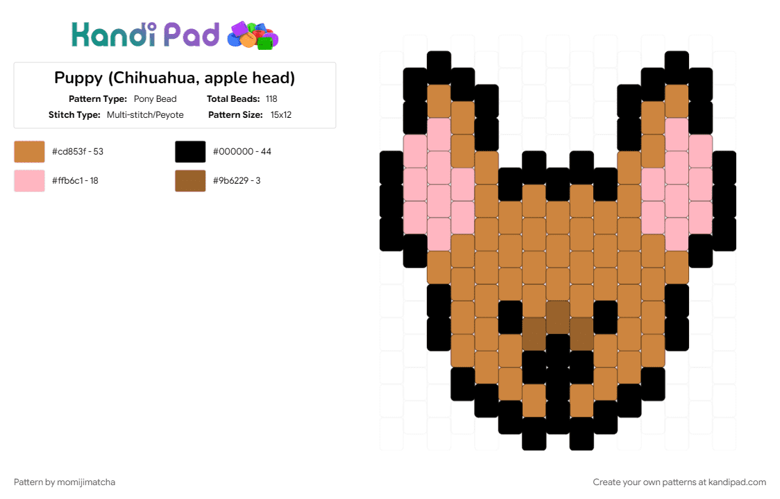 Puppy (Chihuahua, apple head) - Pony Bead Pattern by momijimatcha on Kandi Pad - animal, dog, orange, pet
