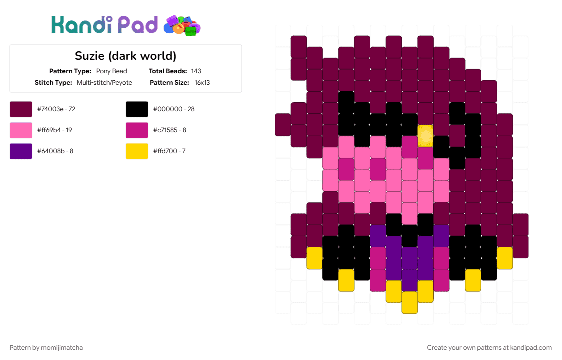 Suzie (dark world) - Pony Bead Pattern by momijimatcha on Kandi Pad - pink