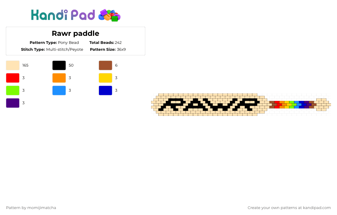 Rawr paddle - Pony Bead Pattern by momijimatcha on Kandi Pad - beige