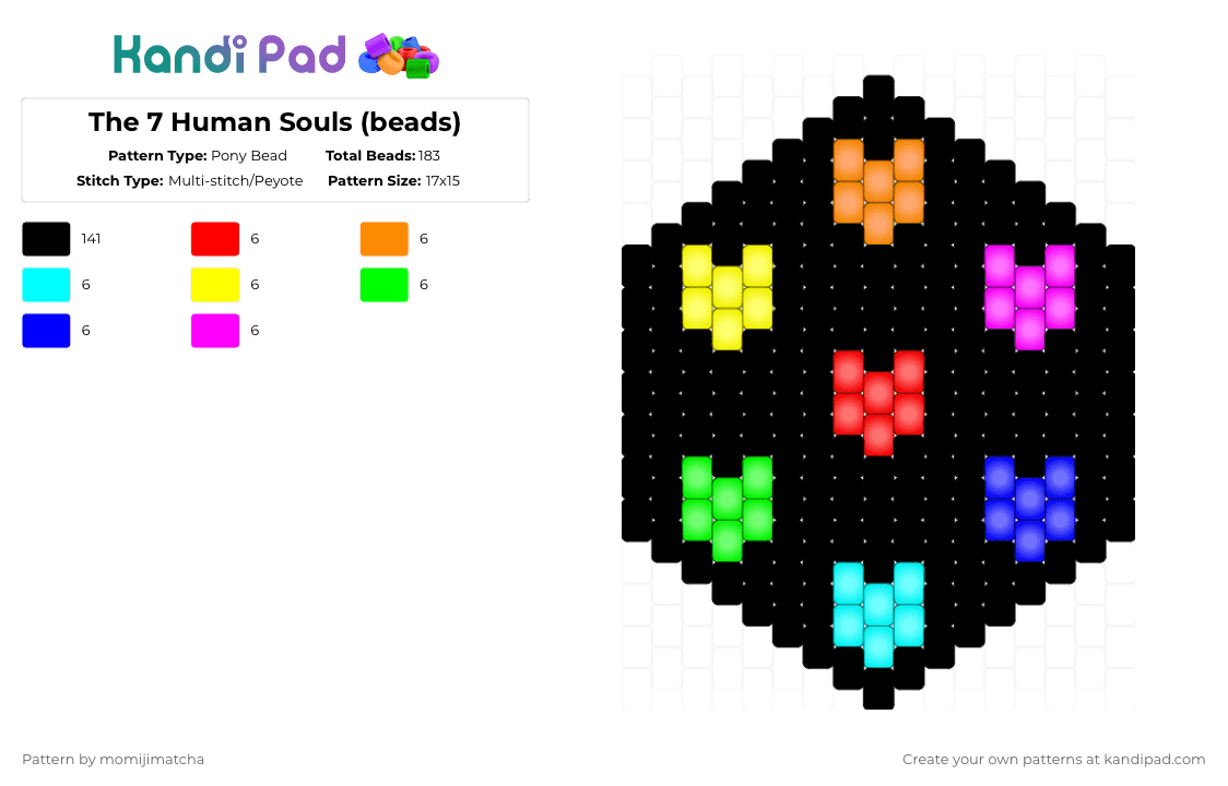 The 7 Human Souls (beads) - Pony Bead Pattern by momijimatcha on Kandi Pad - black,orange,yellow,purple,colorful,undertale