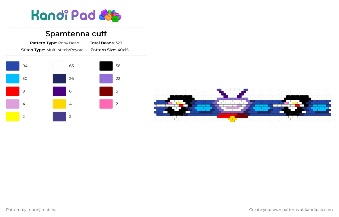 Spamtenna cuff - Pony Bead Pattern by momijimatcha on Kandi Pad - purple,blue,light blue,deltarune,video game,character,pipis,spamton,tenna