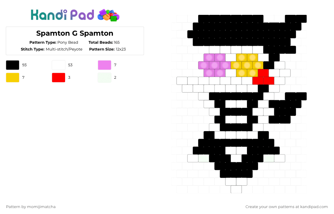 Spamton G Spamton - Pony Bead Pattern by momijimatcha on Kandi Pad - black,white,pink,yellow