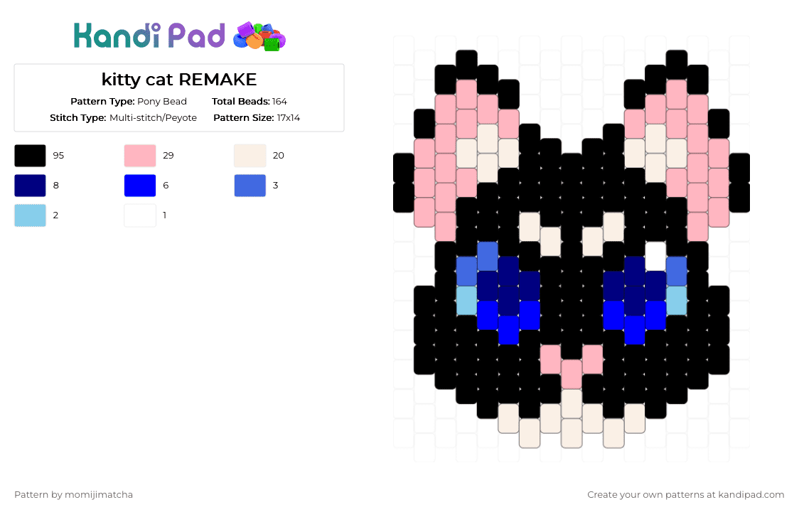 kitty cat REMAKE - Pony Bead Pattern by momijimatcha on Kandi Pad - black,pink,purple,cat,animal