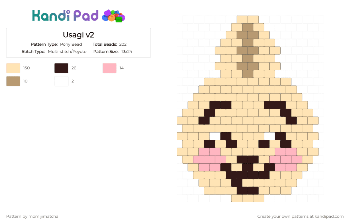 Usagi v2 - Pony Bead Pattern by momijimatcha on Kandi Pad - beige,anime,rabbit,bunny