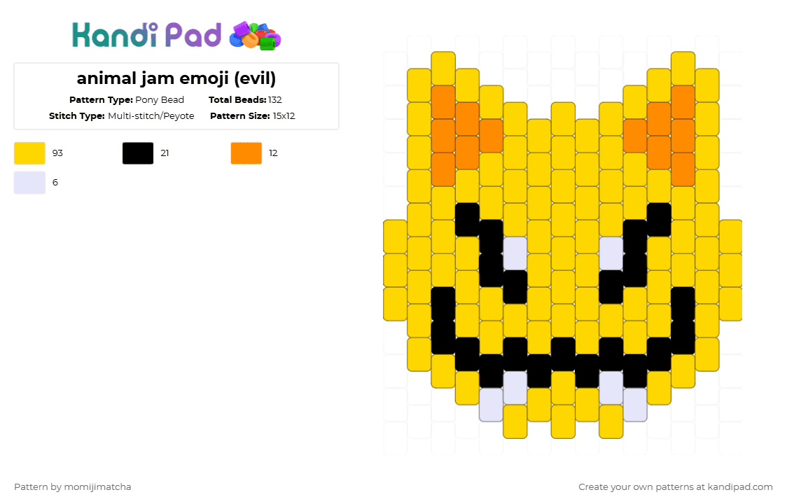 animal jam emoji (evil) - Pony Bead Pattern by momijimatcha on Kandi Pad - yellow,aj,furry,cat