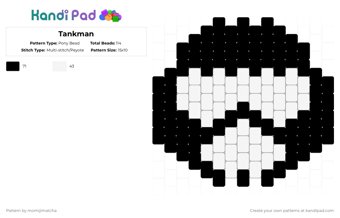 Tankman - Pony Bead Pattern by momijimatcha on Kandi Pad - tankman,newgrounds,head,helmet,character,charm,animation,cartoon,black,white