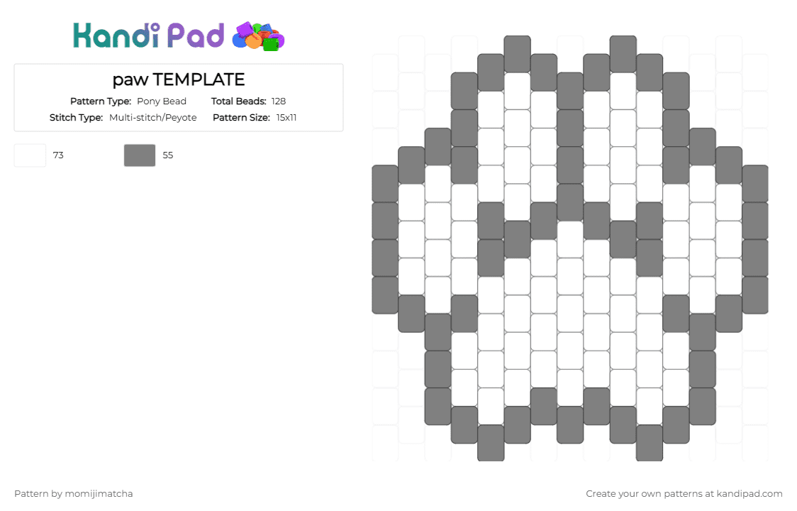 paw TEMPLATE - Pony Bead Pattern by momijimatcha on Kandi Pad - white,gray,animal,cat,dog