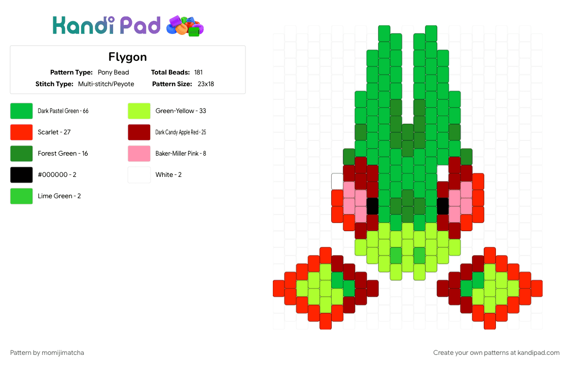 Flygon - Pony Bead Pattern by momijimatcha on Kandi Pad - anime, green, pokemon