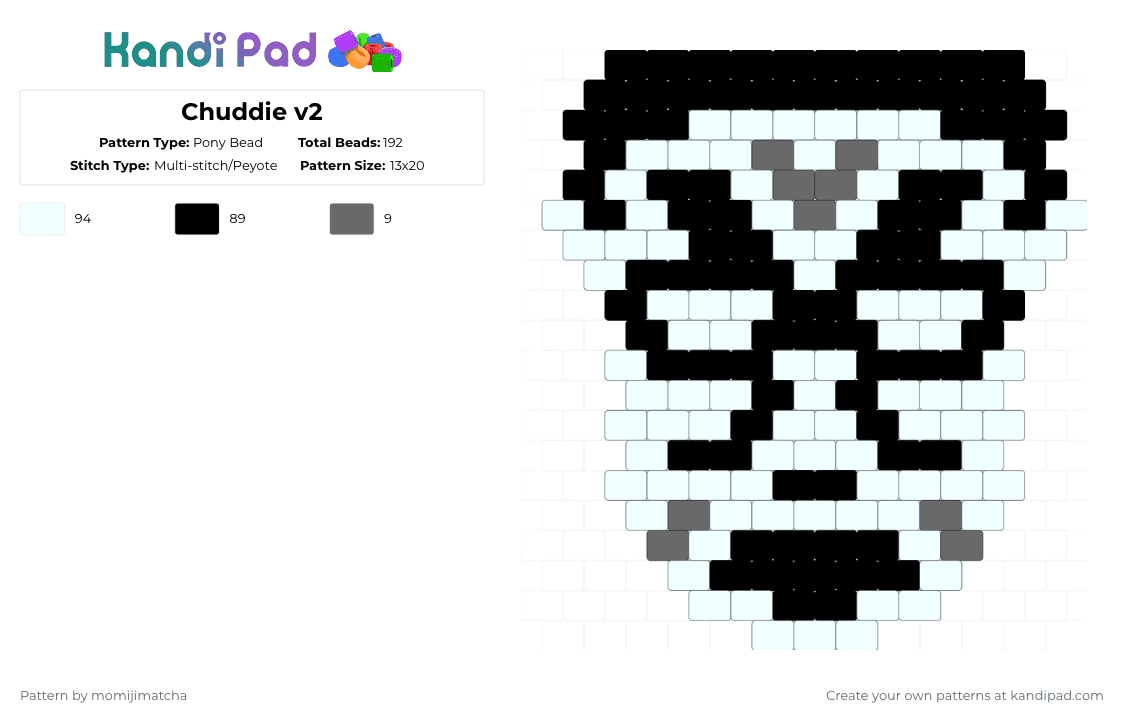 Chuddie v2 - Pony Bead Pattern by momijimatcha on Kandi Pad - white,soyjak,chudjak,jak