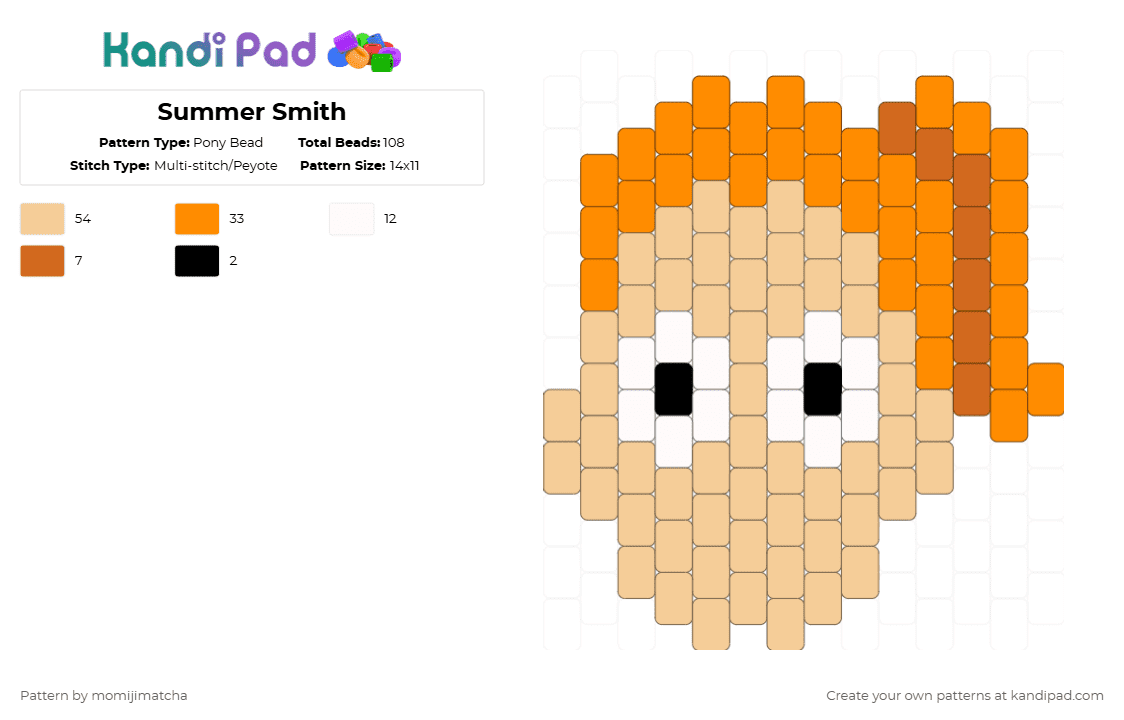 Summer Smith - Pony Bead Pattern by momijimatcha on Kandi Pad - summer,rick and morty,character,head,charm,cartoon,tv show,animation,scifi,beige,orange