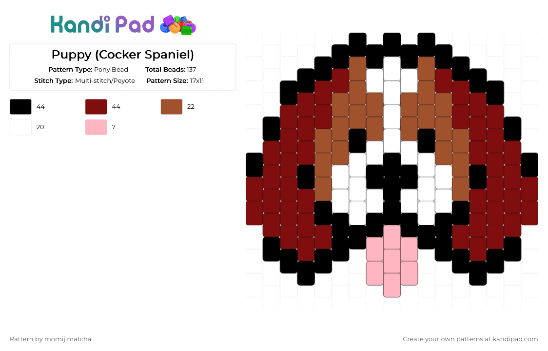 Puppy (Cocker Spaniel) - Pony Bead Pattern by momijimatcha on Kandi Pad - brown,dog,animal,pet