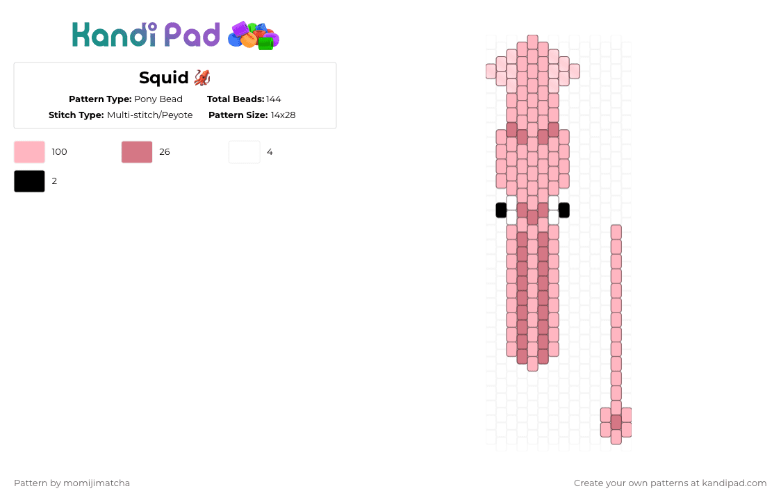 Squid 🦑 - Pony Bead Pattern by momijimatcha on Kandi Pad - pink,animal,sea animal,ocean