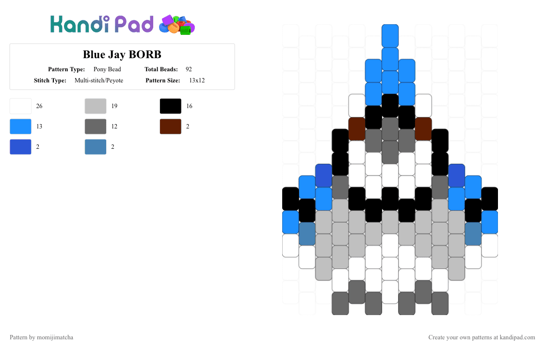 Blue Jay BORB - Pony Bead Pattern by momijimatcha on Kandi Pad - light blue,gray,beige,bird