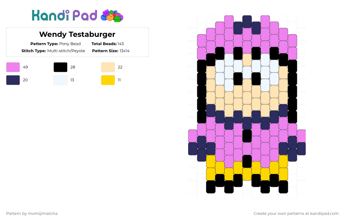Wendy Testaburger - Pony Bead Pattern by momijimatcha on Kandi Pad - wendy,south park,character,wendy testaburger,cartoon,tv show,pink