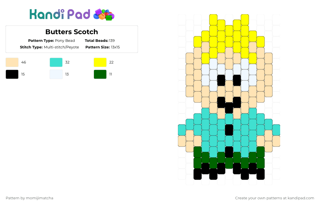 Butters Scotch - Pony Bead Pattern by momijimatcha on Kandi Pad - butters,south park,character,cartoon,tv show,butters scotch,animation,beige,light blue