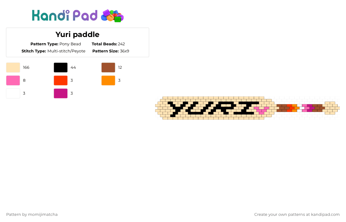 Yuri paddle - Pony Bead Pattern by momijimatcha on Kandi Pad - beige,anime