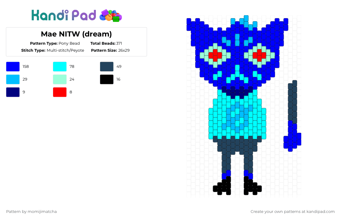 Mae NITW (dream) - Pony Bead Pattern by momijimatcha on Kandi Pad - purple,light blue,character,video game,cat
