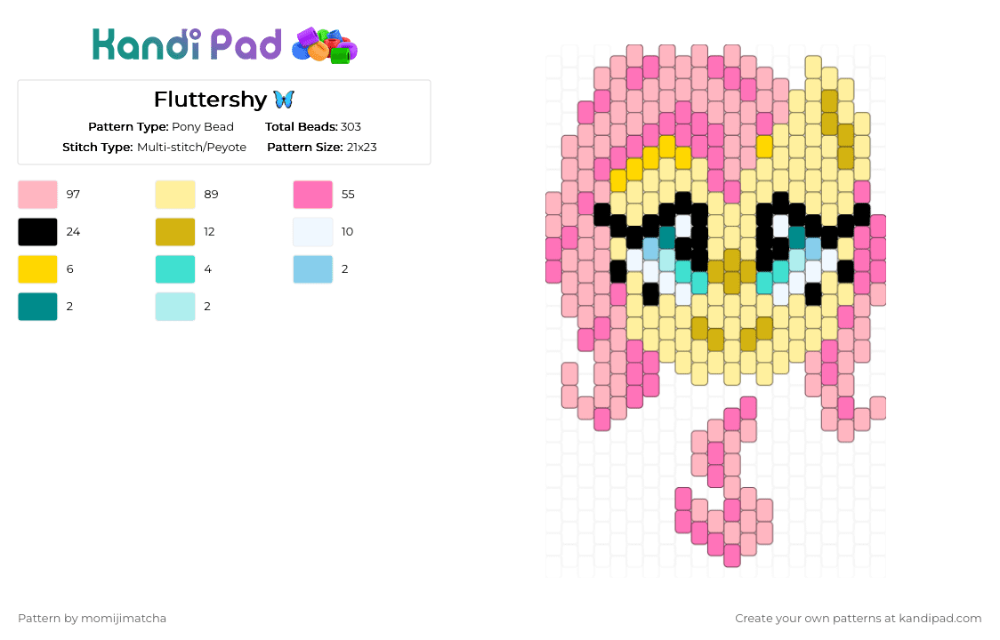 Fluttershy 🦋 - Pony Bead Pattern by momijimatcha on Kandi Pad - yellow,pink,mlp,pony