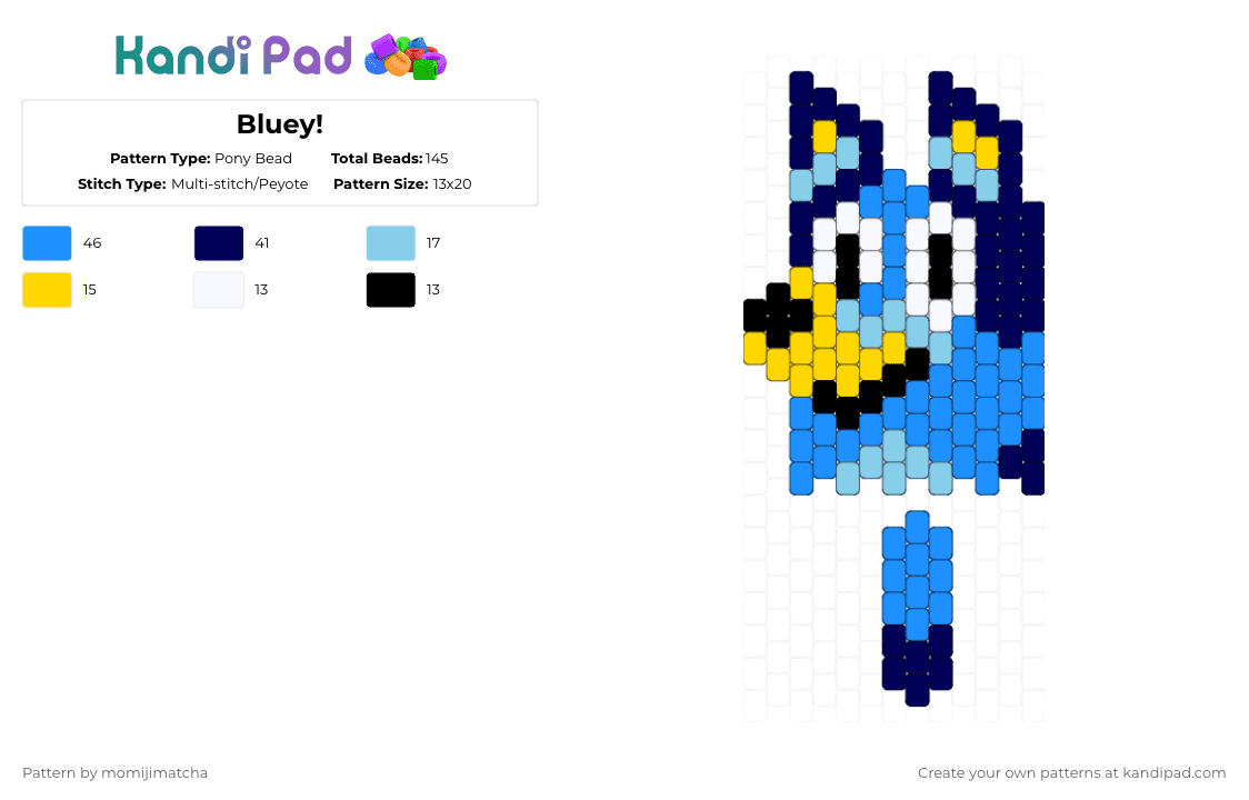 Bluey! - Pony Bead Pattern by momijimatcha on Kandi Pad - bluey,character,head,tv show,cartoon,dog,animal,purple,light blue