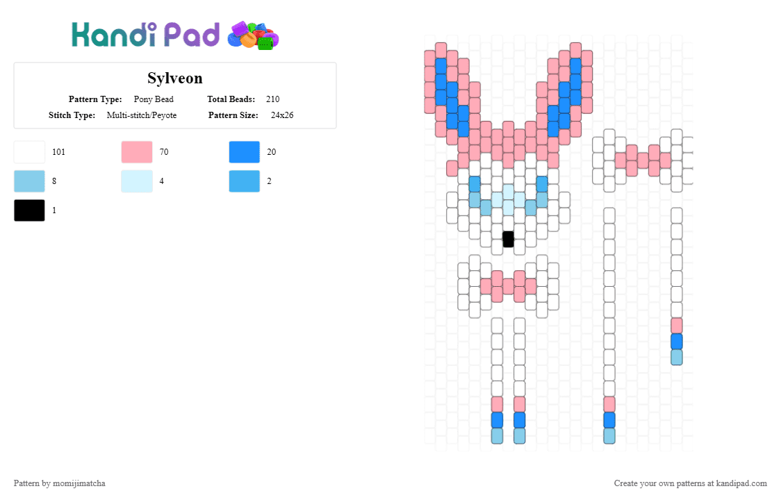 Sylveon - Pony Bead Pattern by momijimatcha on Kandi Pad - light blue, pink, pokemon