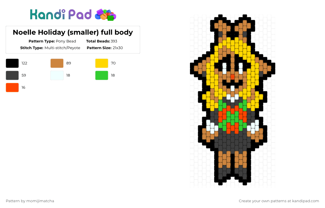 Noelle Holiday (smaller) full body - Pony Bead Pattern by momijimatcha on Kandi Pad - black,orange,yellow,deltarune,character,deer
