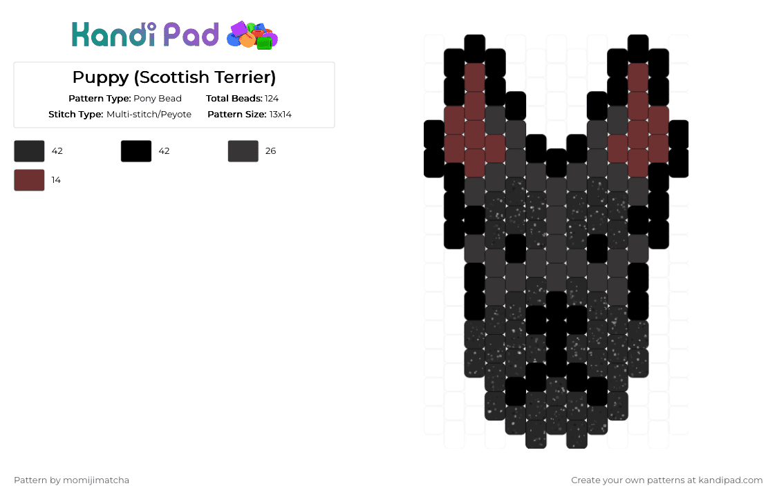 Puppy (Scottish Terrier) - Pony Bead Pattern by momijimatcha on Kandi Pad - black,dog,animal,pet