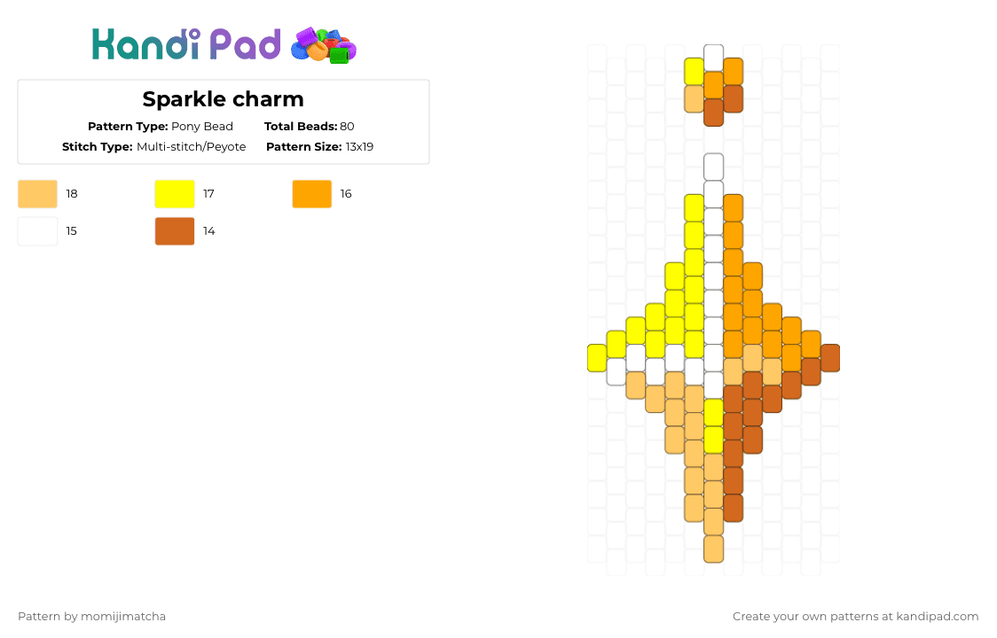 Sparkle charm - Pony Bead Pattern by momijimatcha on Kandi Pad - yellow,orange,star