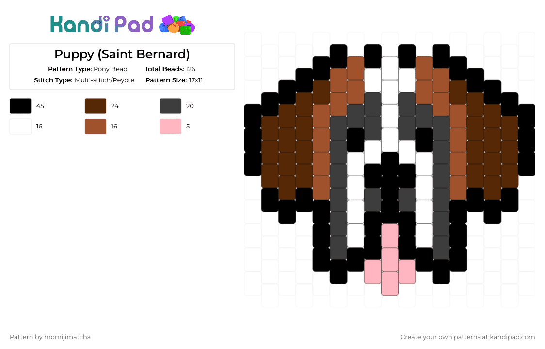 Puppy (Saint Bernard) - Pony Bead Pattern by momijimatcha on Kandi Pad - black,red,brown,dog,animal,pet