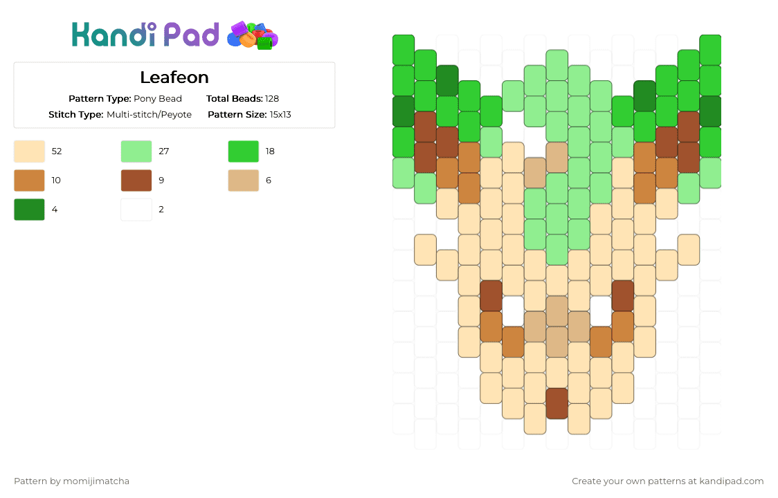 Leafeon - Pony Bead Pattern by momijimatcha on Kandi Pad - beige,teal,pokemon