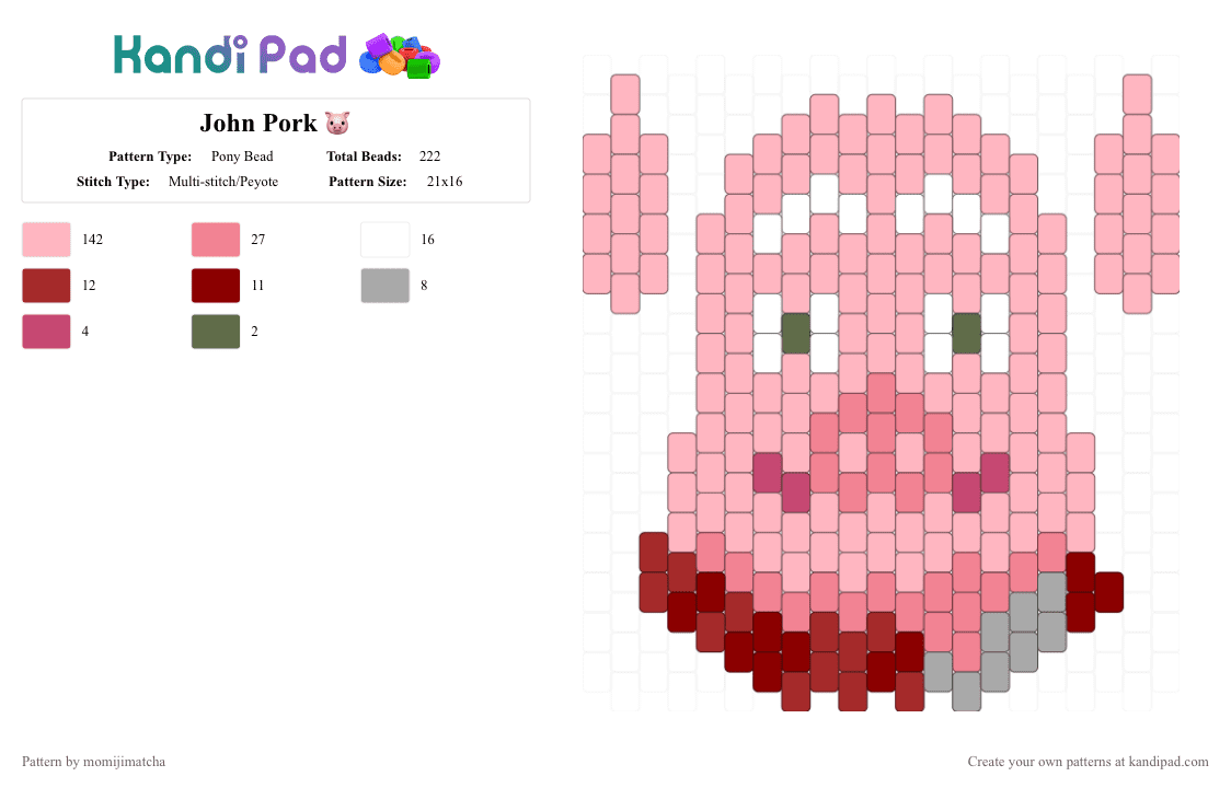 John Pork 🐷 - Pony Bead Pattern by momijimatcha on Kandi Pad - pink,pig,meme
