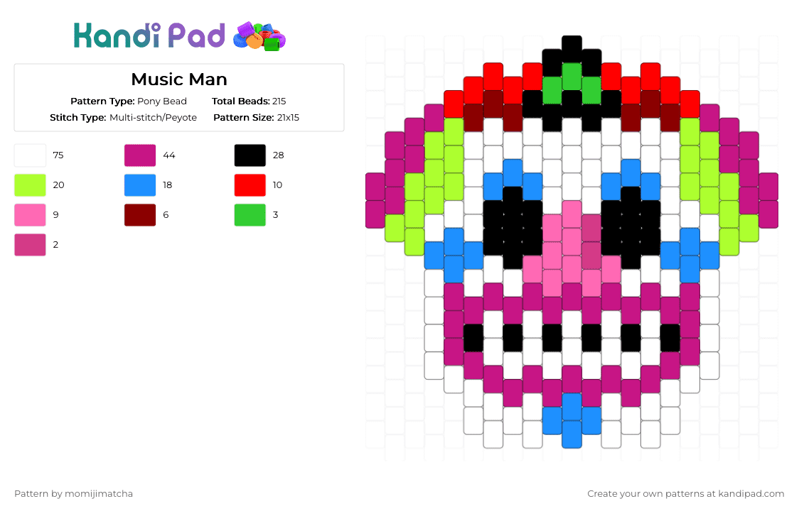 Music Man - Pony Bead Pattern by momijimatcha on Kandi Pad - pink,fnaf,character
