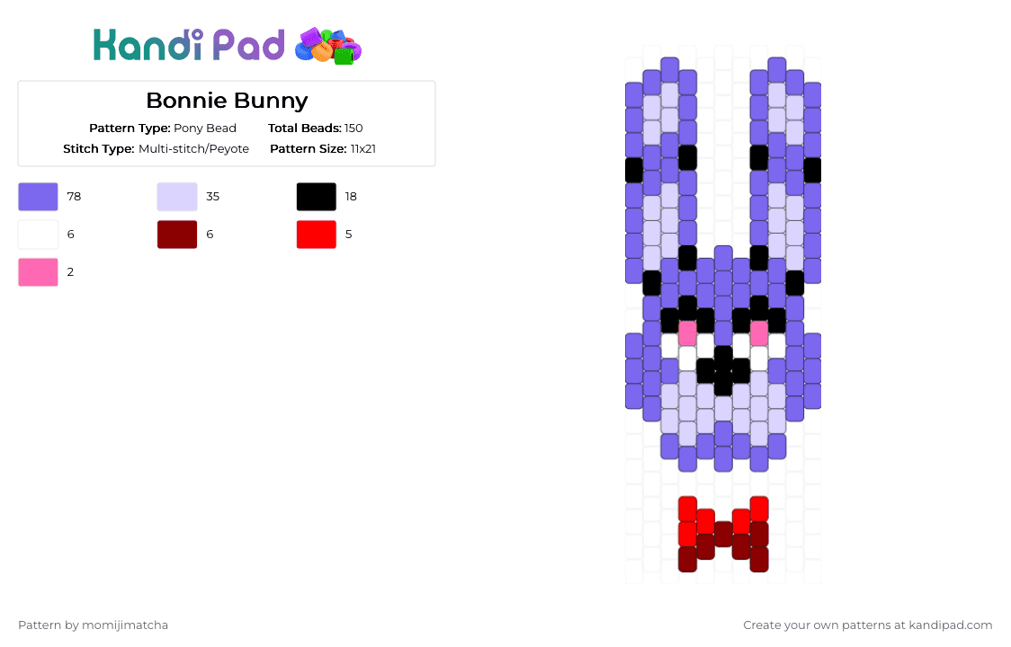 Bonnie Bunny - Pony Bead Pattern by momijimatcha on Kandi Pad - blue,fnaf,character
