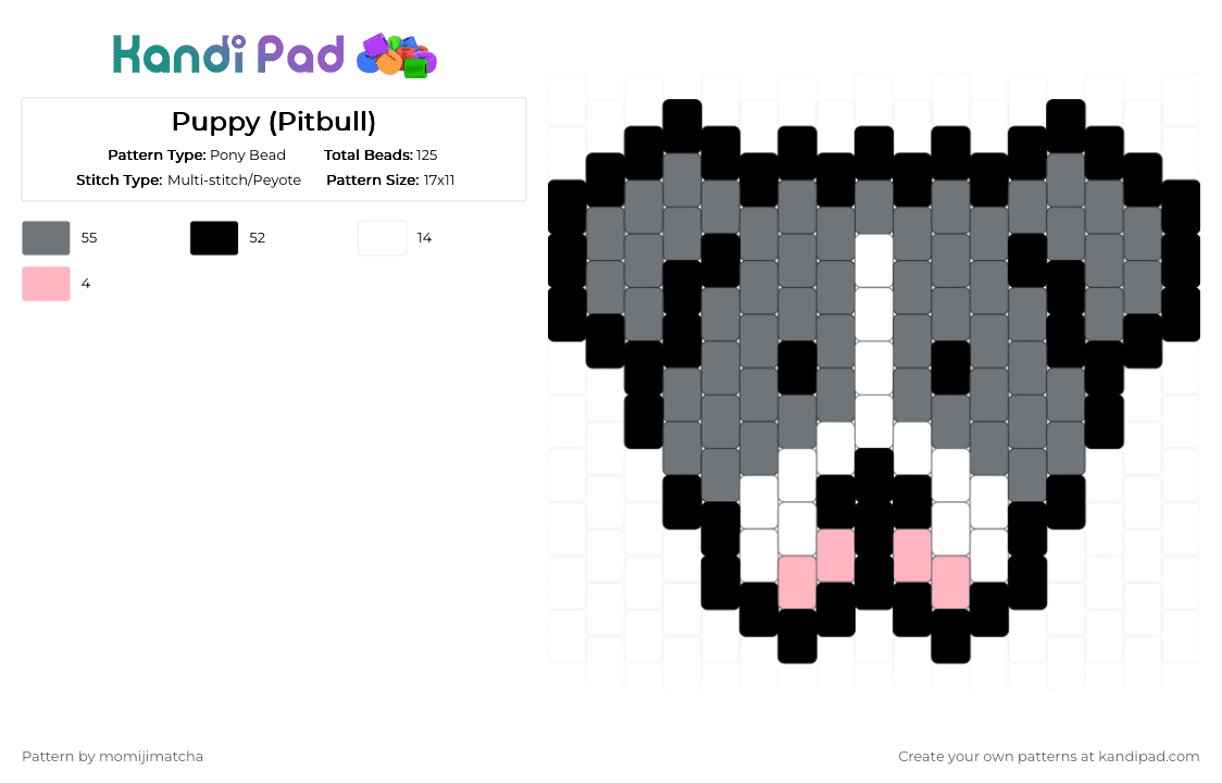 Puppy (Pitbull) - Pony Bead Pattern by momijimatcha on Kandi Pad - gray,dog,animal,pet