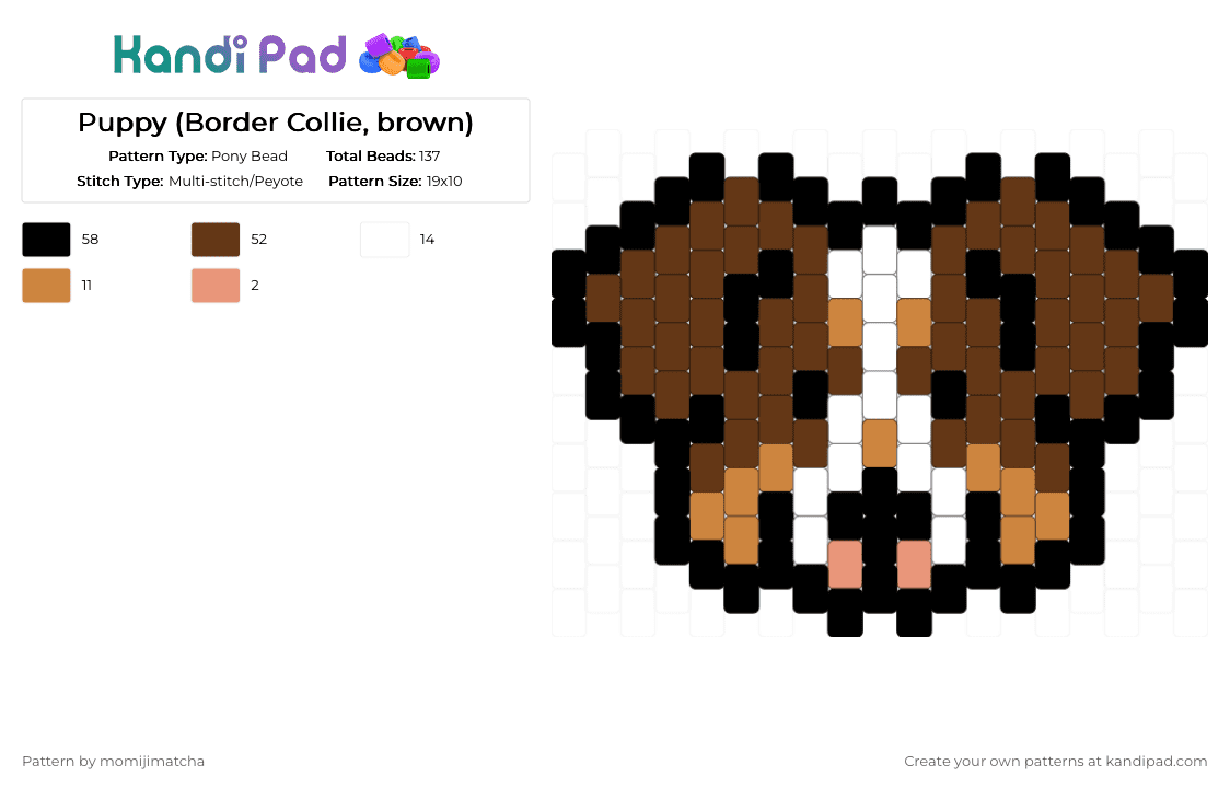 Puppy (Border Collie, brown) - Pony Bead Pattern by momijimatcha on Kandi Pad - brown,dog,animal